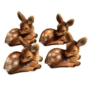 Vintage Lot of 4 Flocked Felt Deer Does Fawns Figurines Christmas Decor Crafts